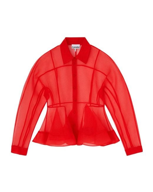 Ganni Red Peplum Shirt