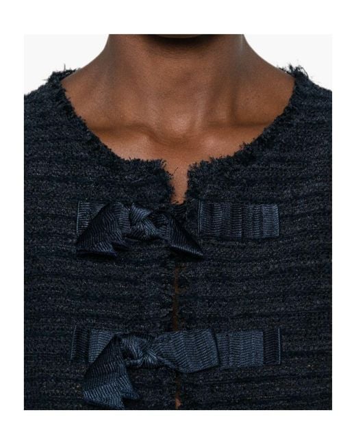 Emporio Armani Blue Bow-Detail Frayed-Edge Jacket