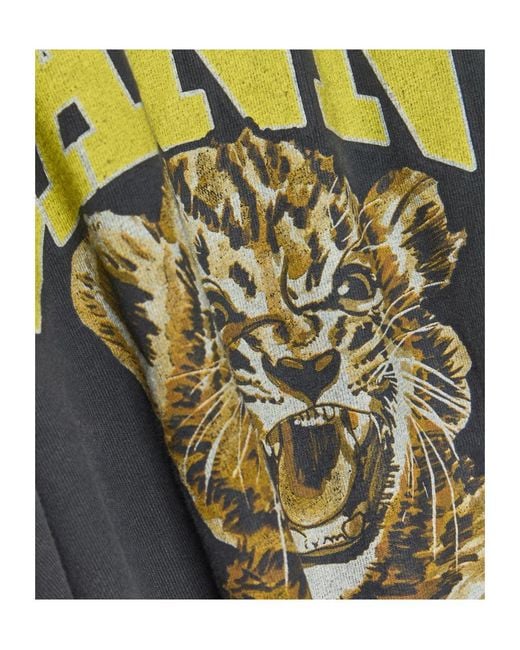 Ganni Gray Printed Long-Sleeve Cotton T-Shirt