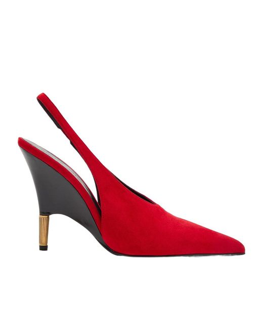Khaite Red Bella 100 18Kt-Plated Suede Slingback Pumps