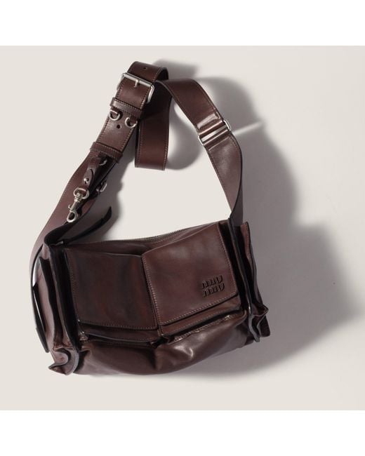 Miu Miu Brown Flap-Pockets Zipped Shoulder Bag