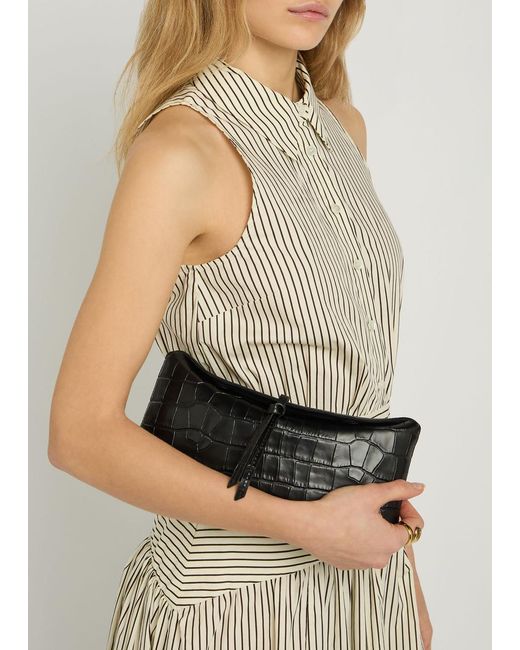Staud Black Eve Crocodile-Effect Leather Clutch