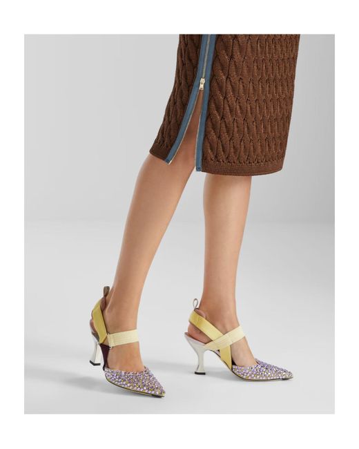 Fendi Metallic Colibrì Embellished Slingback Heeled Pumps