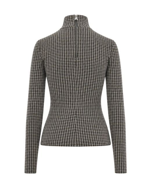 Patrizia Pepe Gray Micro-Check High-Neck Top