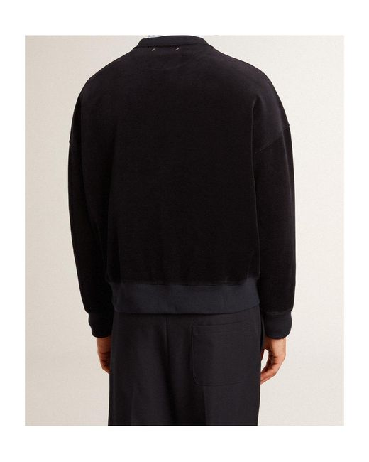 Golden Goose Deluxe Brand Black Slogan Embroidered Crewneck Velvet Swetashirt for men