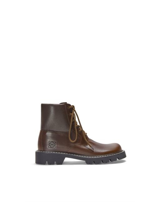 Loewe Brown Sierra Combat Ankle Boot In Vegetable-tanned Calfskin for men