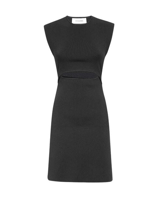 Yves Salomon Black Cut-Out Ribbed Knitted Dress