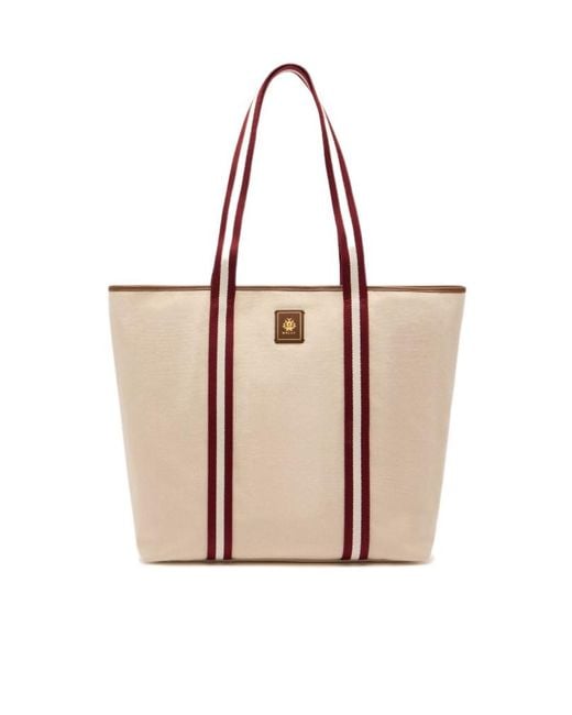 Bally Natural Striped-Panel Top Handle Bag