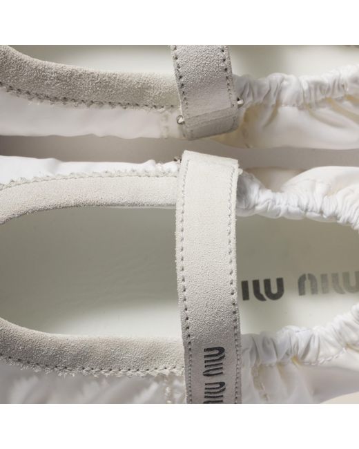 Miu Miu White Plume Technical Fabric And Suede Ballerinas