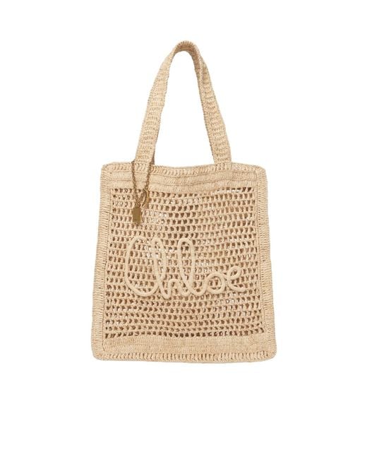 Chloé Natural Chloé Summer Banana Logo Detailed Tote Bag