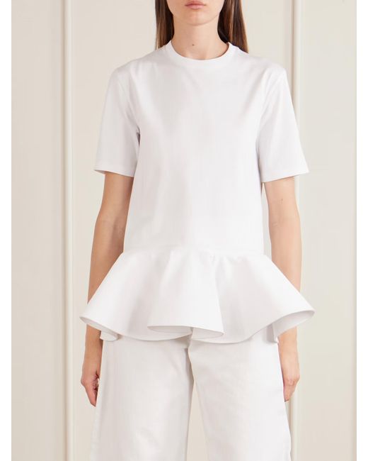 Alaïa White Peplum Cotton-Jersey T-Shirt