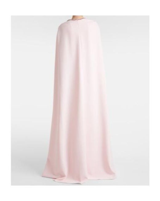 Safiyaa Pink Mattia Caped Embellished Crêpe Gown