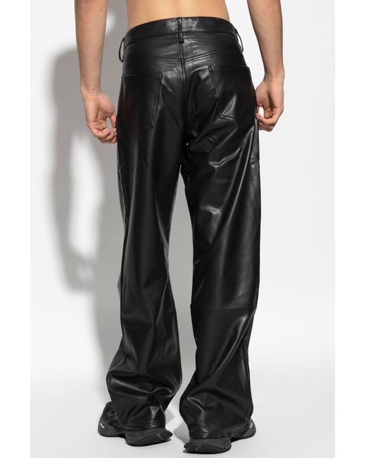 M I S B H V Black Faux-Leather Loose Pants for men