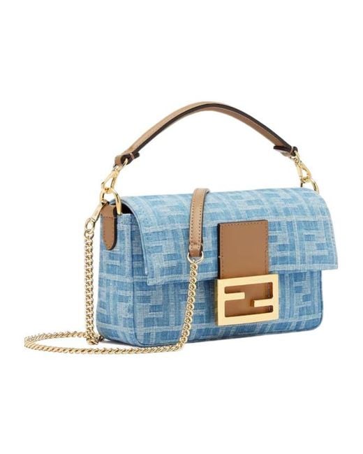 Fendi Blue Light Ff Denim Fabric Bag