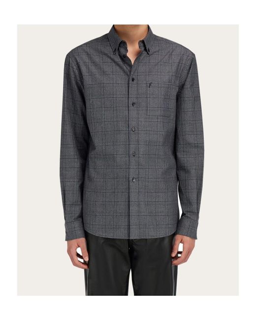Ferragamo Gray Ferragamo Embroidered Checked Oxford Shirt for men