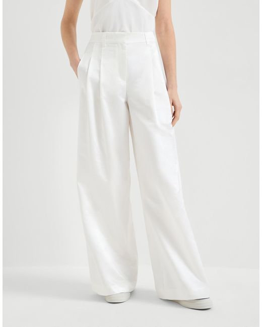 Brunello Cucinelli White Pleated Palazxzo Pants