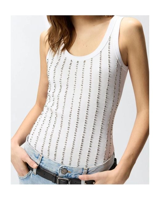 Pinko White Sleeveless Embellished Top