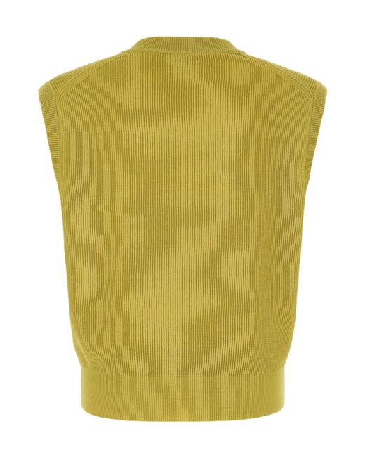 Auralee Green Ribbed-Knit V-Neck Vest for men