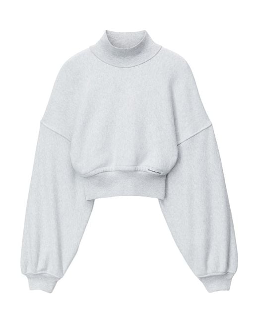 Alexander Wang High-Neck Cropped Sweatshirt in White | Lyst