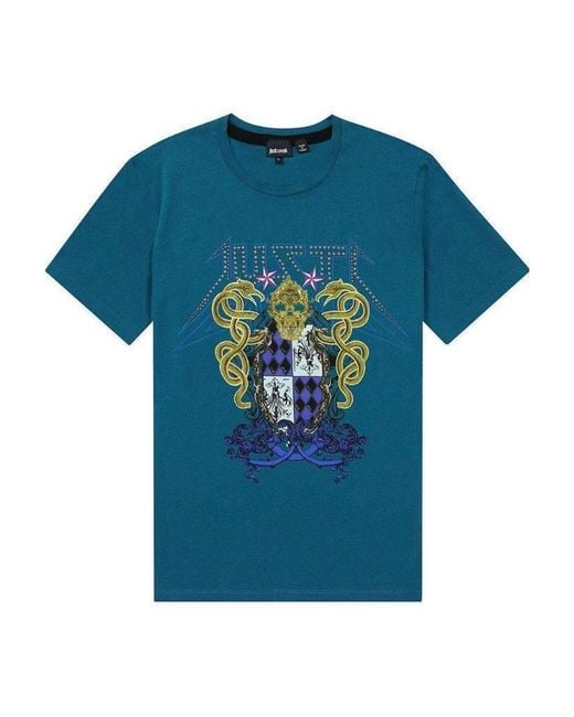 Just Cavalli Blue T-Shirt With Round Neck And Short Sleeves for men