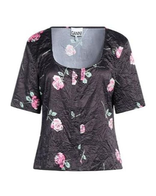 Ganni Blue Floral Shirts Blouses