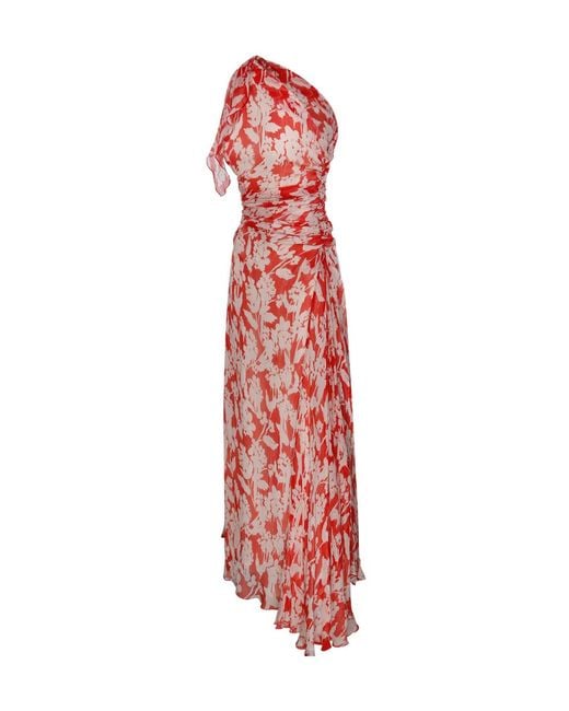 Victoria Beckham Red One Shoulder Draped Midi Dress