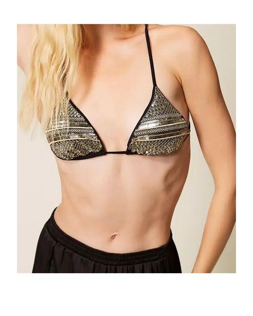 Twinset Black Sequin-Embroidered Triangle Bikini