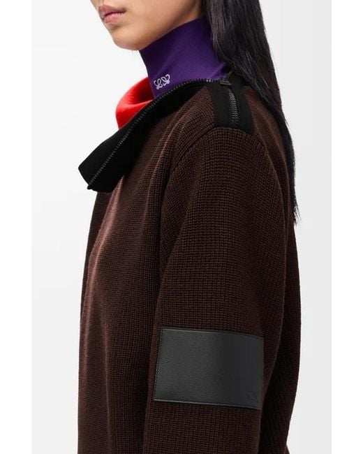 Loewe Red Zip-Neck Patch Knitted Sweater