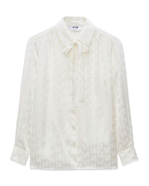MSGM White Devoré-Effect Long-Sleeve Shirt