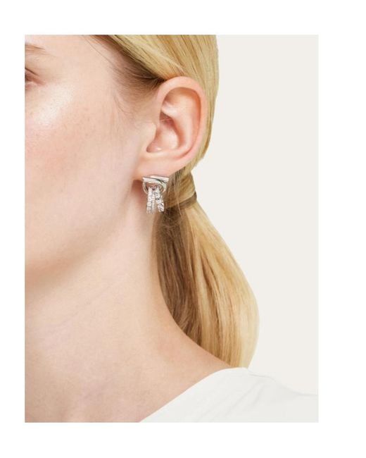 Ferragamo White Ferragamo Gancini Ring-Embellished Pendant Earrings