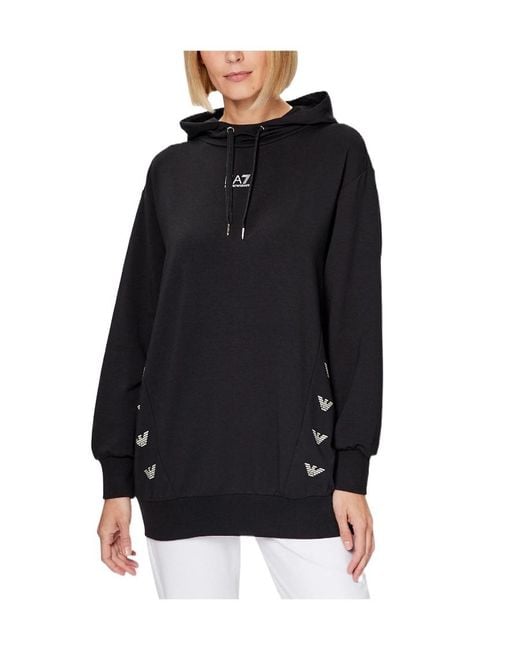 EA7 Black Logo-Print Long-Sleeve Hoodie