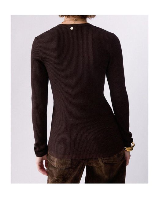Liu Jo Brown Ribbed V-Neck Knitted Top