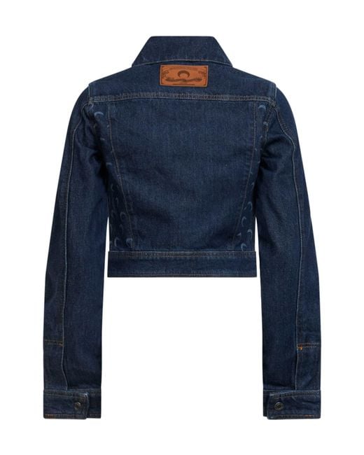 MARINE SERRE Blue Moon Printed Cropped Denim Jacket