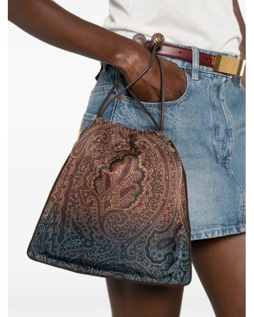 Etro Brown Paisley-Print Drawstring Tote Bag