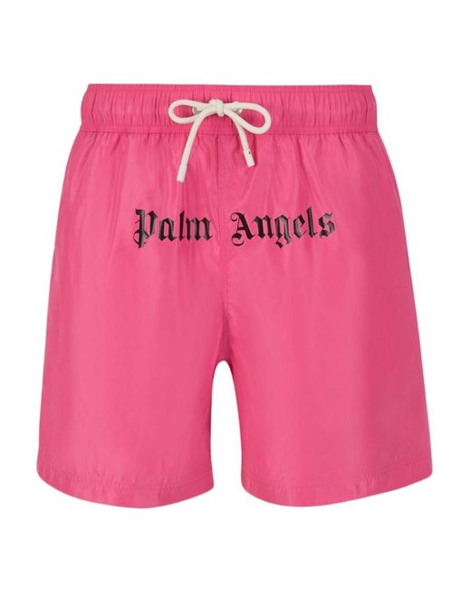 Palm Angels Pink Logo-Print Swim Shorts for men