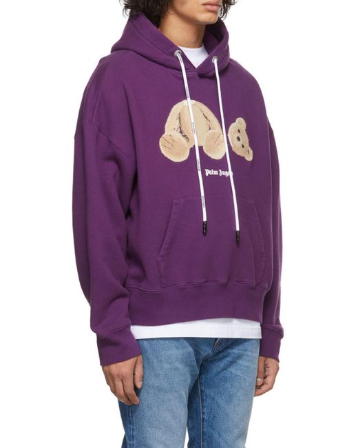 Palm Angels Purple Teddy Bear Logo Hoodie for men