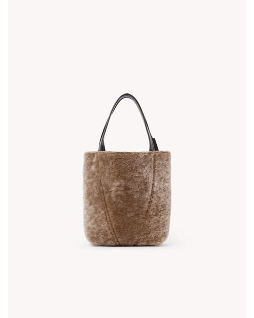 Chloé Brown Chloé Shearling Spin Tote Bag
