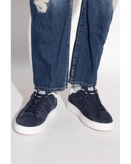 Versace Blue Greca Suede Sneakers for men