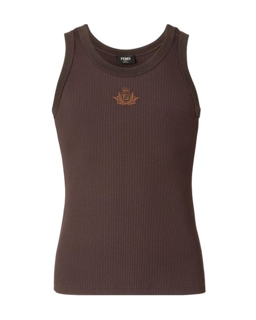 Fendi Logo Embroidered Ribbed Tank Top in Brown for Men | Lyst