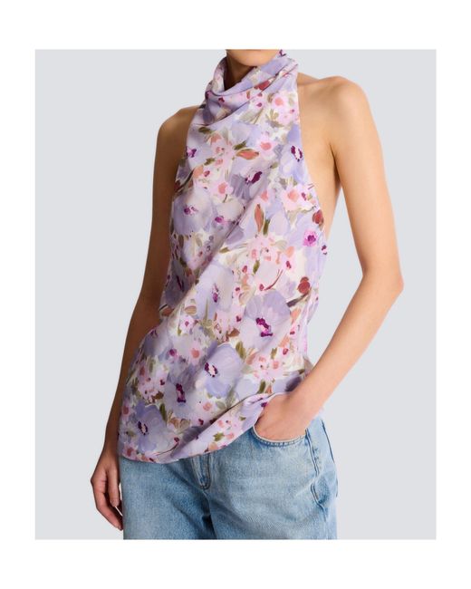 Balmain Purple Floral Halterneck Top