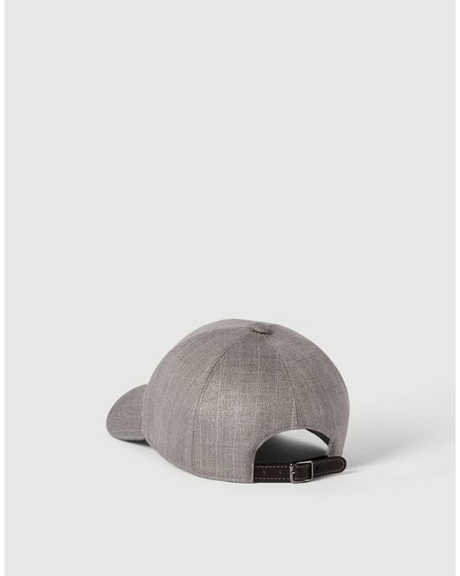 Brunello Cucinelli Gray Sparkling Virgin-Wool Pinstripe Baseball Cap With Shiny Band