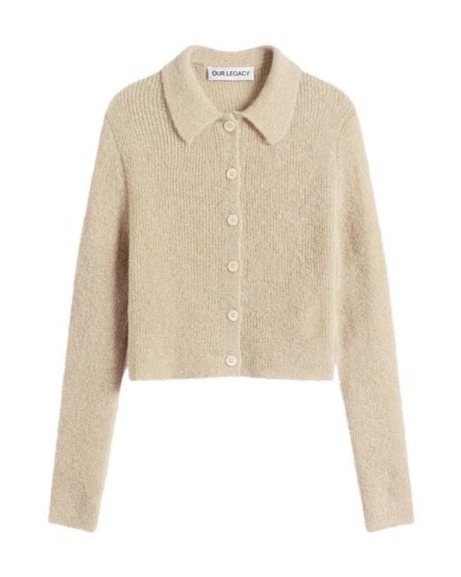 Our Legacy Natural Ribbed Pointed-Collar Cardigan