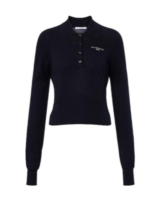 Givenchy Blue Cotton And Silk Polo Sweater