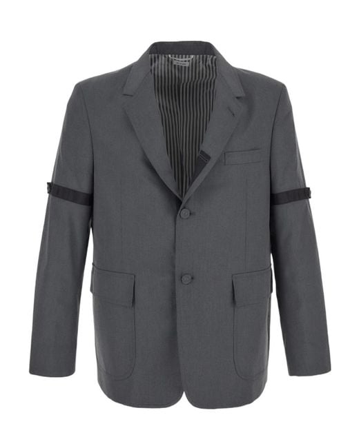 Thom Browne Gray Notched-Lapels Single-Breasted Blazer for men