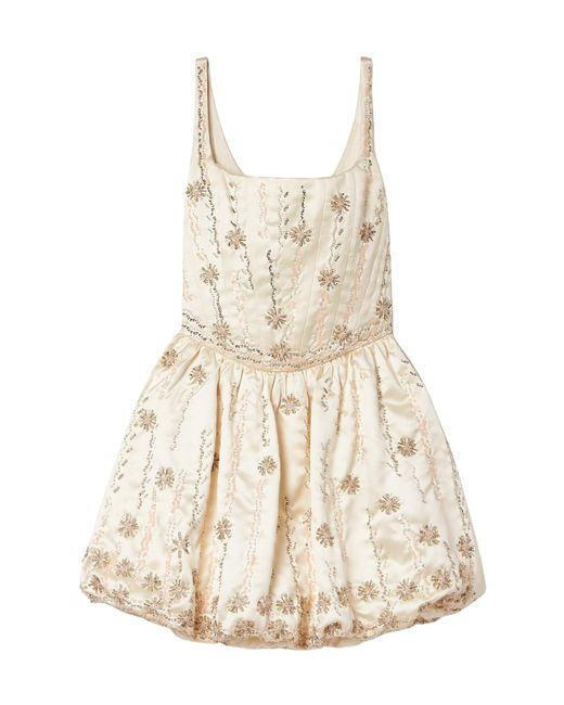 LoveShackFancy Natural Brookhaven Embellished Mini Dress