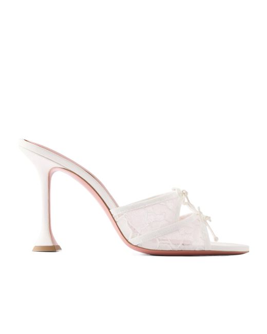 AMINA MUADDI White Bow-Detailed Lace And Leather Mules