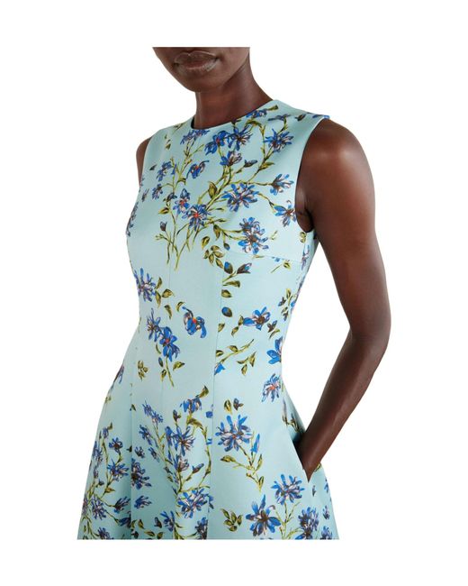 Emilia Wickstead Blue Floral-Print Faille Midi Dress