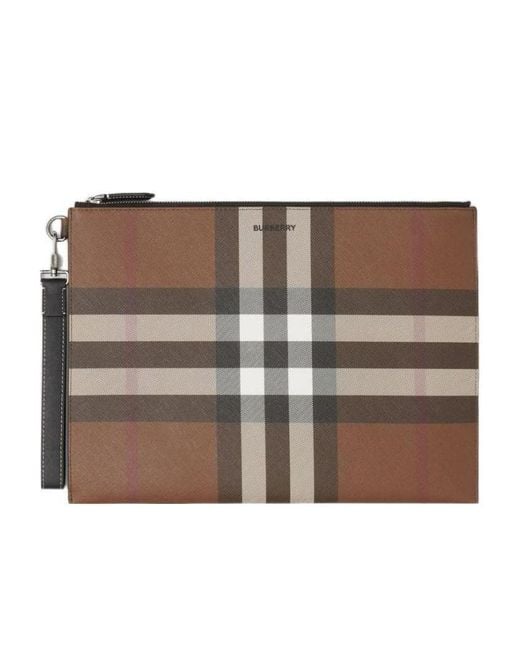 Burberry Brown Large Check-Pattern Pouch for men