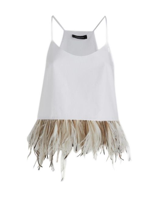 Fabiana Filippi White Feather Embellished Sleeveless Top