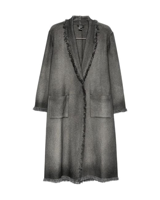 Avant Toi Gray Fringed-Trim Herringbone-Weave Coat